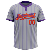 Load image into Gallery viewer, Custom Gray Purple Pinstripe Orange Two-Button Unisex Softball Jersey
