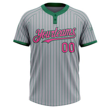 Load image into Gallery viewer, Custom Gray Kelly Green Pinstripe Pink Two-Button Unisex Softball Jersey
