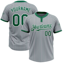 Load image into Gallery viewer, Custom Gray Kelly Green Pinstripe White Two-Button Unisex Softball Jersey
