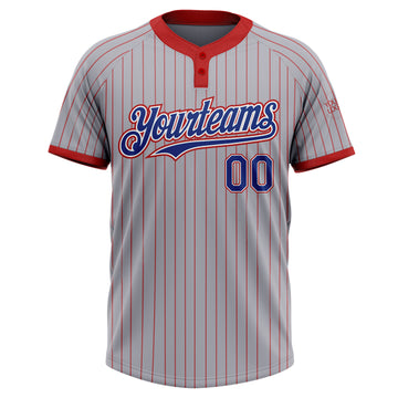 Custom Gray Red Pinstripe Roya-White Two-Button Unisex Softball Jersey