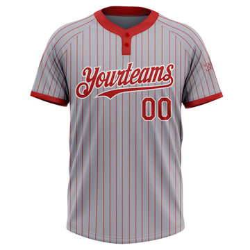 Custom Gray Red Pinstripe White Two-Button Unisex Softball Jersey