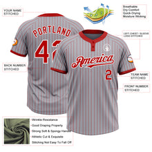 Load image into Gallery viewer, Custom Gray Red Pinstripe White Two-Button Unisex Softball Jersey
