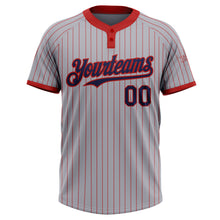 Load image into Gallery viewer, Custom Gray Red Pinstripe Navy Two-Button Unisex Softball Jersey
