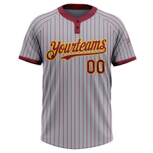 Load image into Gallery viewer, Custom Gray Crimson Pinstripe Gold Two-Button Unisex Softball Jersey
