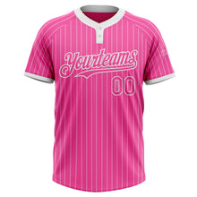 Laden Sie das Bild in den Galerie-Viewer, Custom Pink White Pinstripe White Two-Button Unisex Softball Jersey
