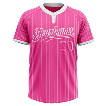 Custom Pink White Pinstripe White Two-Button Unisex Softball Jersey