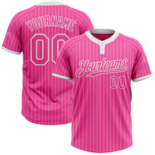 Laden Sie das Bild in den Galerie-Viewer, Custom Pink White Pinstripe White Two-Button Unisex Softball Jersey
