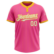 Laden Sie das Bild in den Galerie-Viewer, Custom Pink Gold Pinstripe White Two-Button Unisex Softball Jersey
