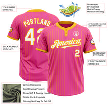 Load image into Gallery viewer, Custom Pink Gold Pinstripe White Two-Button Unisex Softball Jersey
