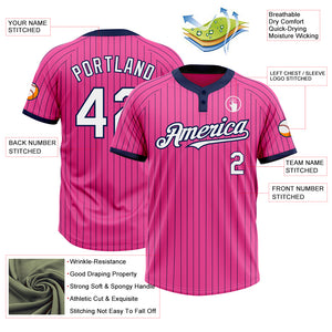 Custom Pink Navy Pinstripe White Two-Button Unisex Softball Jersey