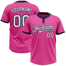Load image into Gallery viewer, Custom Pink Navy Pinstripe White Two-Button Unisex Softball Jersey
