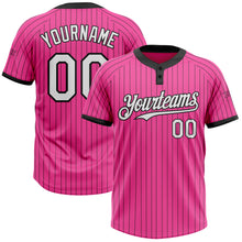 Load image into Gallery viewer, Custom Pink Black Pinstripe White Two-Button Unisex Softball Jersey
