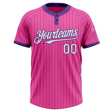 Load image into Gallery viewer, Custom Pink Purple Pinstripe White Two-Button Unisex Softball Jersey
