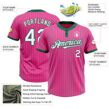 Load image into Gallery viewer, Custom Pink Kelly Green Pinstripe White Two-Button Unisex Softball Jersey
