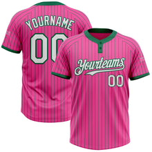 Load image into Gallery viewer, Custom Pink Kelly Green Pinstripe White Two-Button Unisex Softball Jersey
