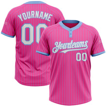 Load image into Gallery viewer, Custom Pink Light Blue Pinstripe White Two-Button Unisex Softball Jersey
