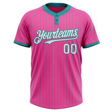 Load image into Gallery viewer, Custom Pink Teal Pinstripe White Two-Button Unisex Softball Jersey
