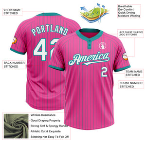 Custom Pink Teal Pinstripe White Two-Button Unisex Softball Jersey