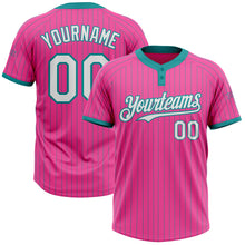 Load image into Gallery viewer, Custom Pink Teal Pinstripe White Two-Button Unisex Softball Jersey
