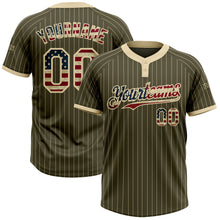 Load image into Gallery viewer, Custom Olive Cream Pinstripe Vintage USA Flag Salute To Service Two-Button Unisex Softball Jersey
