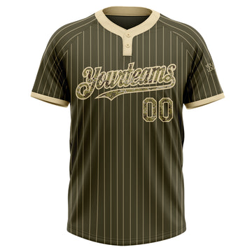 Custom Olive Cream Pinstripe Camo Salute To Service Two-Button Unisex Softball Jersey