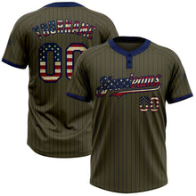 Load image into Gallery viewer, Custom Olive Navy Pinstripe Vintage USA Flag Salute To Service Two-Button Unisex Softball Jersey
