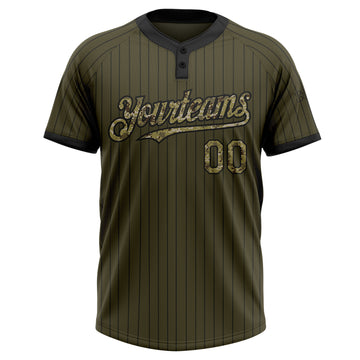 Custom Olive Black Pinstripe Camo Salute To Service Two-Button Unisex Softball Jersey