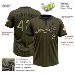 Custom Olive Black Pinstripe Camo Salute To Service Two-Button Unisex Softball Jersey