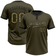 Load image into Gallery viewer, Custom Olive Black Pinstripe Camo Salute To Service Two-Button Unisex Softball Jersey
