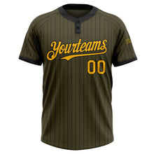 Laden Sie das Bild in den Galerie-Viewer, Custom Olive Black Pinstripe Gold Salute To Service Two-Button Unisex Softball Jersey
