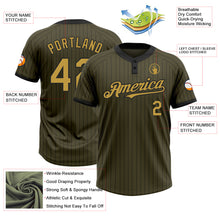 Laden Sie das Bild in den Galerie-Viewer, Custom Olive Black Pinstripe Old Gold Salute To Service Two-Button Unisex Softball Jersey
