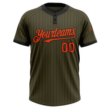 Laden Sie das Bild in den Galerie-Viewer, Custom Olive Black Pinstripe Orange Salute To Service Two-Button Unisex Softball Jersey
