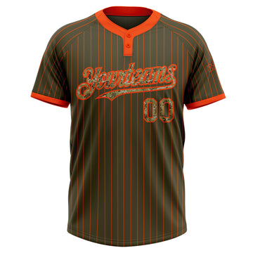 Custom Olive Orange Pinstripe Camo Salute To Service Two-Button Unisex Softball Jersey