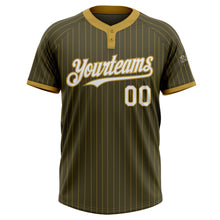 Laden Sie das Bild in den Galerie-Viewer, Custom Olive Old Gold Pinstripe White Salute To Service Two-Button Unisex Softball Jersey
