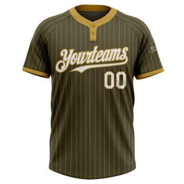 Custom Olive Old Gold Pinstripe White Salute To Service Two-Button Unisex Softball Jersey