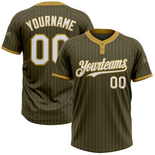 Laden Sie das Bild in den Galerie-Viewer, Custom Olive Old Gold Pinstripe White Salute To Service Two-Button Unisex Softball Jersey
