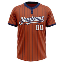 Laden Sie das Bild in den Galerie-Viewer, Custom Texas Orange Navy Pinstripe White Two-Button Unisex Softball Jersey
