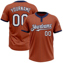 Laden Sie das Bild in den Galerie-Viewer, Custom Texas Orange Navy Pinstripe White Two-Button Unisex Softball Jersey
