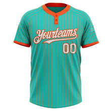 Laden Sie das Bild in den Galerie-Viewer, Custom Aqua Orange Pinstripe White Two-Button Unisex Softball Jersey
