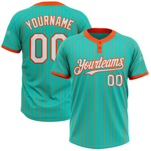 Laden Sie das Bild in den Galerie-Viewer, Custom Aqua Orange Pinstripe White Two-Button Unisex Softball Jersey
