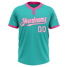 Laden Sie das Bild in den Galerie-Viewer, Custom Aqua Pink Pinstripe White Two-Button Unisex Softball Jersey
