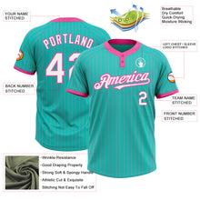 Laden Sie das Bild in den Galerie-Viewer, Custom Aqua Pink Pinstripe White Two-Button Unisex Softball Jersey
