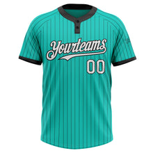 Laden Sie das Bild in den Galerie-Viewer, Custom Aqua Black Pinstripe White Two-Button Unisex Softball Jersey
