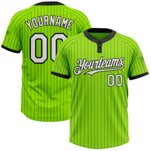 Laden Sie das Bild in den Galerie-Viewer, Custom Neon Green Black Pinstripe White Two-Button Unisex Softball Jersey
