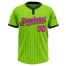 Laden Sie das Bild in den Galerie-Viewer, Custom Neon Green Black Pinstripe Pink Two-Button Unisex Softball Jersey
