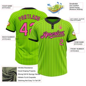 Custom Neon Green Black Pinstripe Pink Two-Button Unisex Softball Jersey