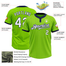 Laden Sie das Bild in den Galerie-Viewer, Custom Neon Green Navy Pinstripe White Two-Button Unisex Softball Jersey
