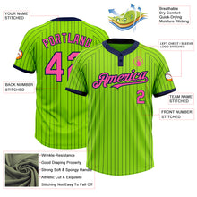 Laden Sie das Bild in den Galerie-Viewer, Custom Neon Green Navy Pinstripe Pink Two-Button Unisex Softball Jersey
