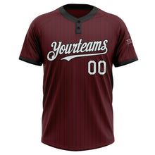 Laden Sie das Bild in den Galerie-Viewer, Custom Burgundy Black Pinstripe White Two-Button Unisex Softball Jersey
