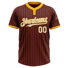 Laden Sie das Bild in den Galerie-Viewer, Custom Burgundy Gold Pinstripe White Two-Button Unisex Softball Jersey
